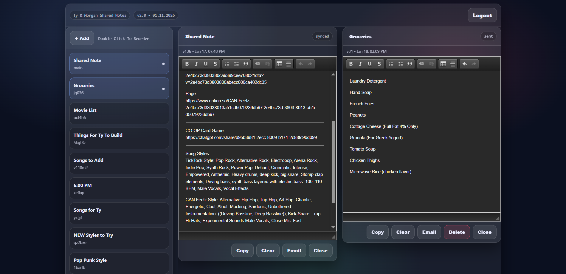 Preview of Shared Notes app