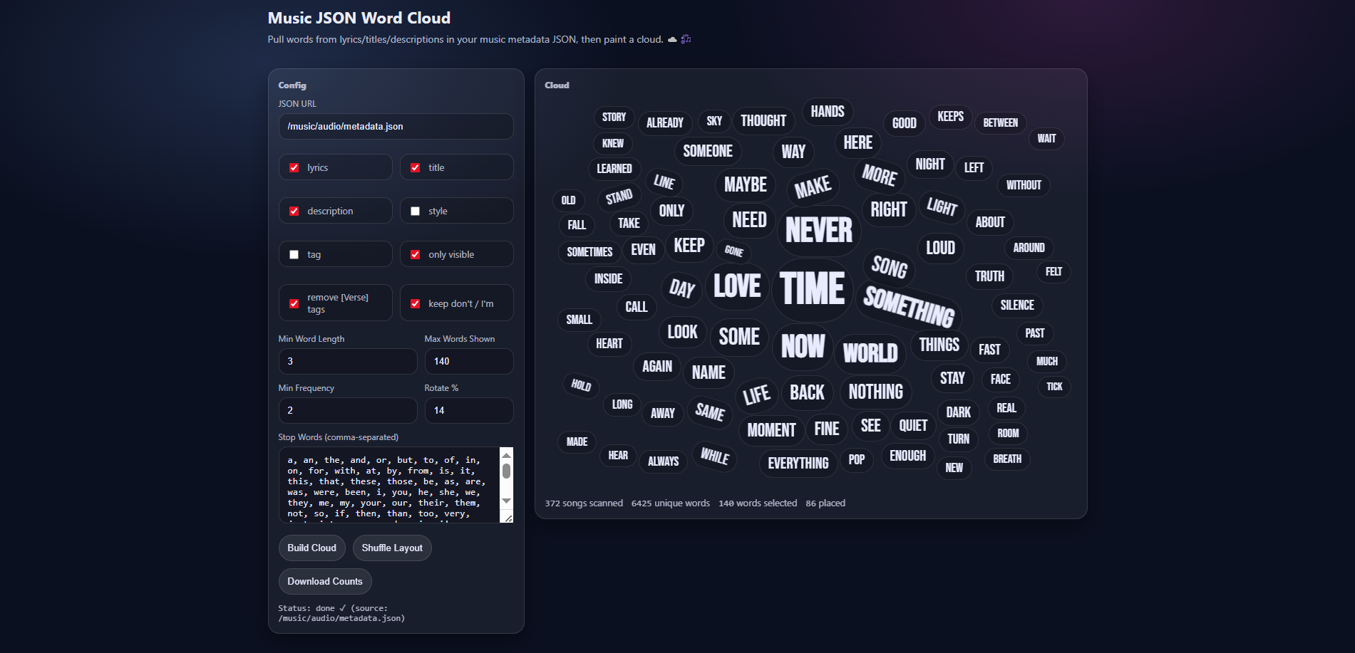 JSON Music Word-Cloud