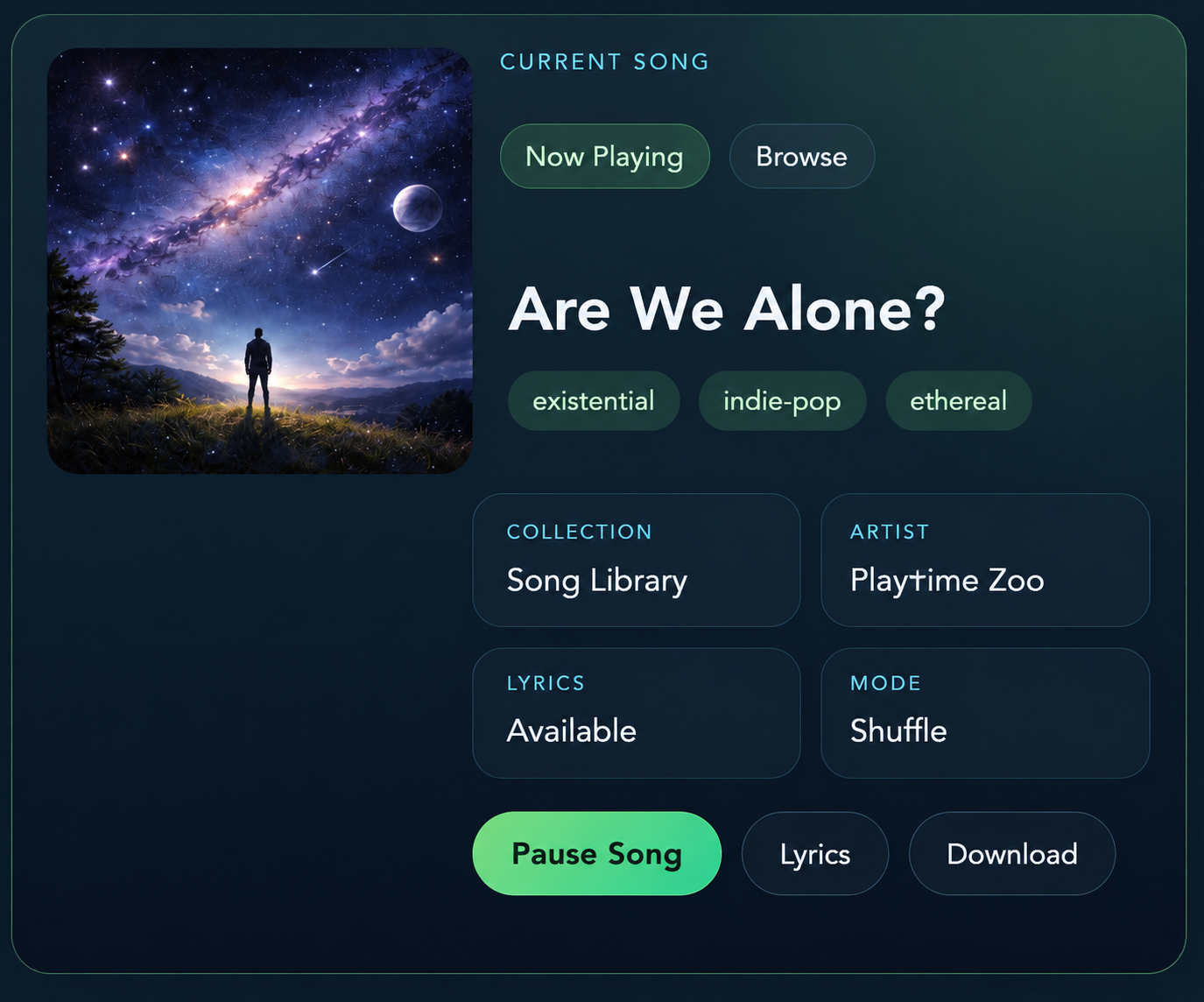 Music Player interface with artwork and playback controls