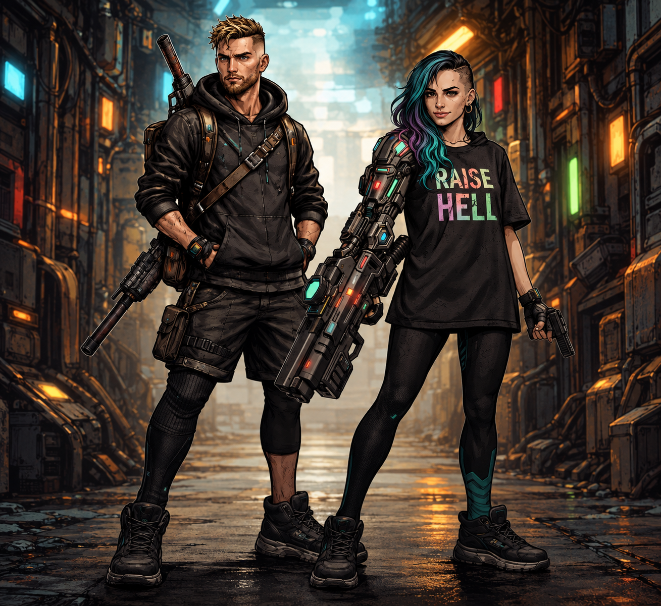 Socket and Bolts characters in a futuristic outpost